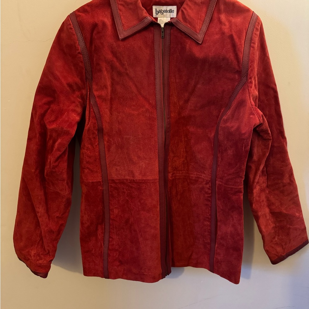 Bagatelle Womens Large Red Leather Suede Zip Front Coat